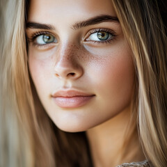 Fototapeta premium frau, gesicht, schönheit, auge, lippen, leitbild, make-up, haut, lächeln, close up, gestalten, make-up, brünett, lächelnd, person, haar, close up, frau, auge, mund, glamour, leute, kosmetik, nah, aufw