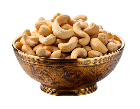 Bowl of cashew nuts isolated on white background, cashew png