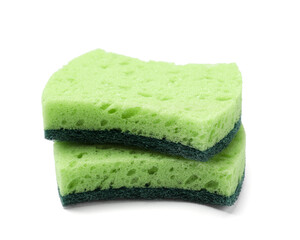 Green sponges isolated on white. Cleaning tool