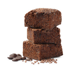Delicious chocolate puffed rice bars isolated on white