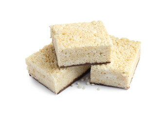 Delicious puffed rice bars isolated on white