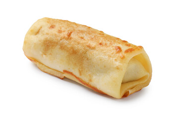 One delicious rolled crepe isolated on white