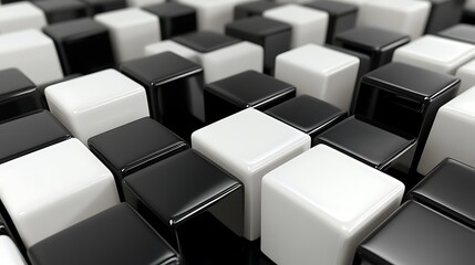 Obraz premium Black and White Cubic Pattern as Abstract Background, Geometric Visual Design with Contrasting Squares and Shapes