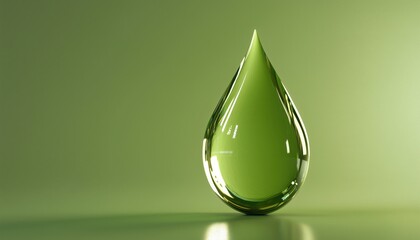 Rendering Of A Transparent Green Liquid Water Drop With A Translucent Appearance. The Image Showcases The Texture And Color Of A Water Droplet.