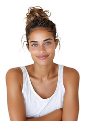 Naklejka premium Young Woman Portrait with Natural Smile Isolated on White Background