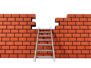 Obraz premium Metal ladder on brick wall on transparent background. 3D illustration