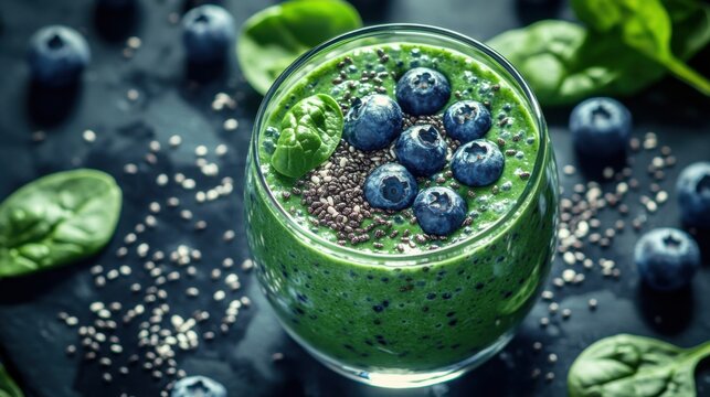A vegan smoothie with superfoods, featuring a blend of spinach, blueberries