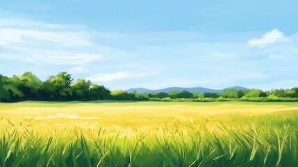 Obraz premium Serene Summer Field Landscape Under Blue Sky