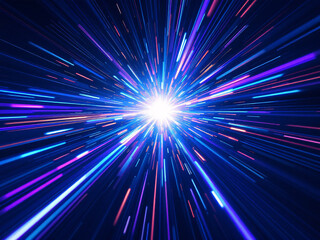 Cosmic energy burst with vibrant, radiant light rays in a dynamic, futuristic explosion of color.