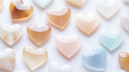 Obraz premium Pastel Heart Shaped Stones Arranged On White Background