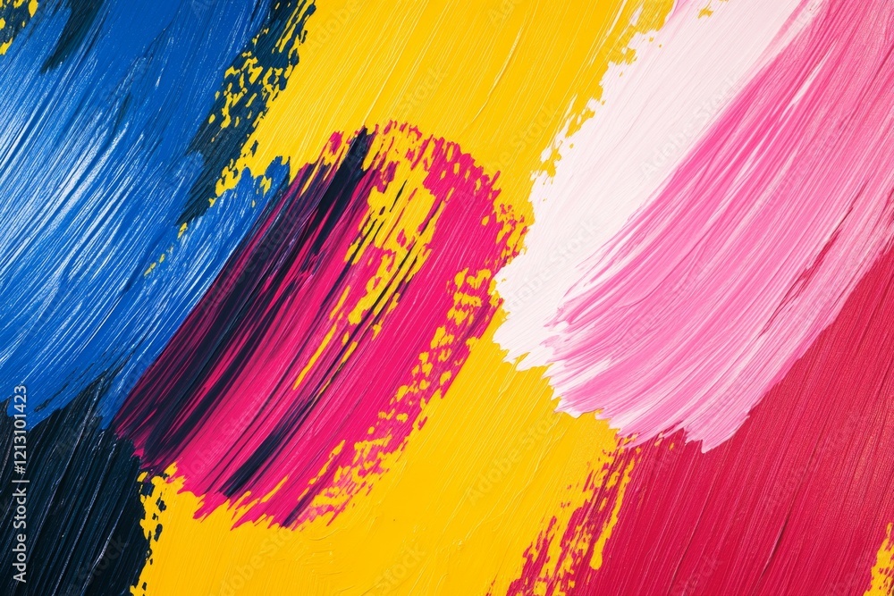 Poster bold primary colors create an abstract brushstroke texture with energetic strokes. the vibrant shade