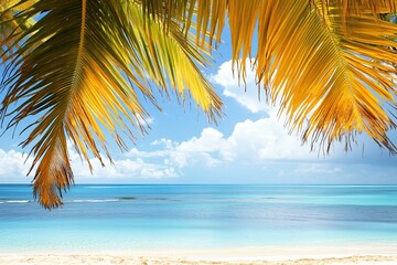 Fototapeta premium Tropical Beach Paradise View Through Palm Fronds