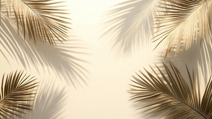 Golden Palm Leaves Shadows Minimalist Background