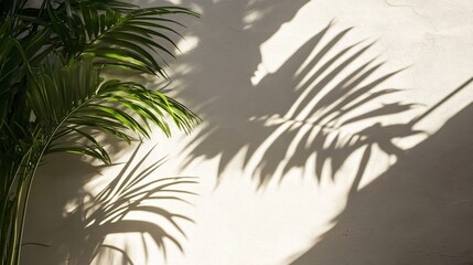 Fototapeta premium Palm Leaf Shadows on Beige Wall Background