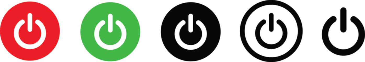 Power On Off Button icon in flat line set. vector for apps or web Energy switch Power turn on, off symbol, shutdown Press start sign isolated on transparent background circle symbol Electric power