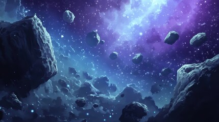 Asteroid Field In A Cosmic Nebula