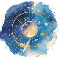 Astrographical Chart – Detailed Watercolor Vector Illustration, Celestial Mapping Design, Cosmic Exploration Chart Artwork, Intricate and Expansive Astrographic Vector.  
