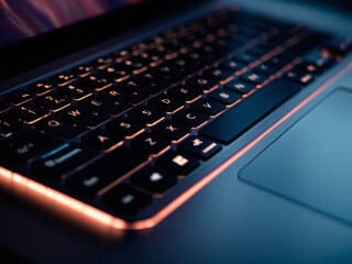 Laptop, keyboard, backlit, tech, computer, keys, typing, device, glow, gadget, illuminated, work, digital, modern, close-up, focus, electronics, productivity, office, equipment, technology, night, amb