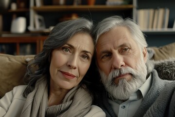 Elderly couple enjoying peaceful moments together in a cozy indoor environment