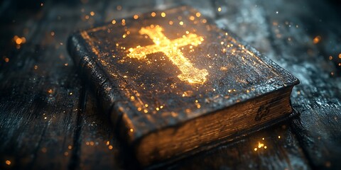 Book with a cross symbol on its cover


