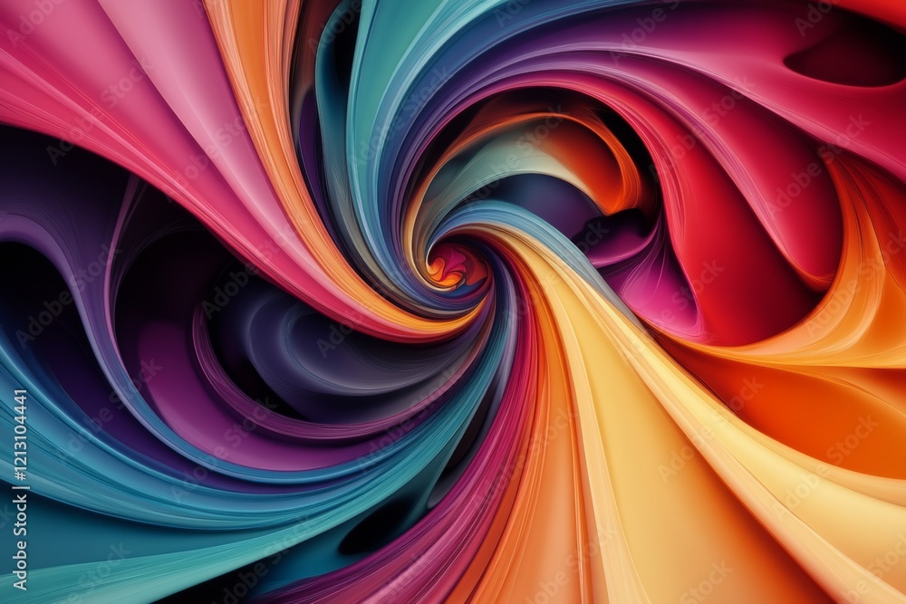 Poster this artwork features a vibrant abstract fractal design characterized by swirling colorful shapes bl