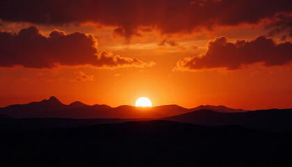 Obraz premium Stunning sunset over mountain silhouette