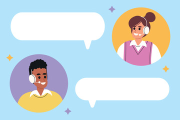 Obraz premium a dialog box, a chat between a team, between two people. Bubble match with empty space and avatars of people