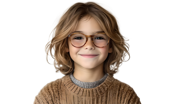 A little child is smiling isolated on a transparent background.