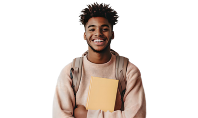 A young student isolated on a transparent background.
