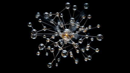 Digital rendering of atomic connections visible in transparent molecular structure against black background