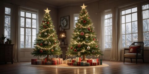 A stunning Christmas tree adorned with glittering ornaments and sparkling lights, elegant, holiday cheer