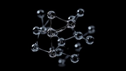 Molecular network floating in transparency on black background with atomic bonds visible