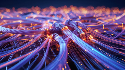 intertwined wires optical fibers, a technological concept for high-speed internet and digital data networks