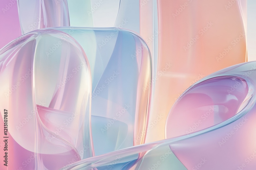 Aufkleber soft pastel transparent glass shapes overlap, creating a calming visual effect. the interaction of c