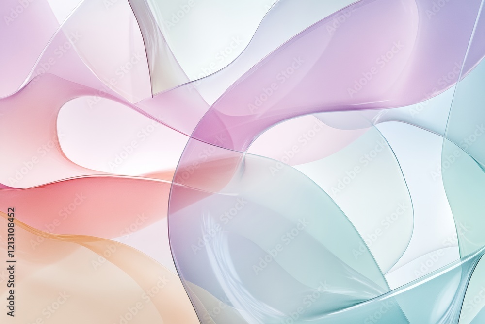 Poster this artwork features ethereal, overlapping glass shapes in soft pastel colors. the transparency and