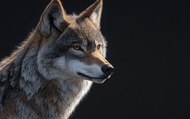 Fototapeta premium Majestic Gray Wolf Portrait Dark Background Wildlife Animal