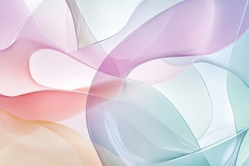 This artwork features ethereal, overlapping glass shapes in soft pastel colors. The transparency and gentle curves blend harmoniously, inviting a sense of calm and serenity With copy space for text