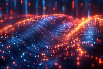 Obraz premium glowing digital business visualization with transparent geometric forms rising data streams in cool blue tones minimal corporate aesthetic