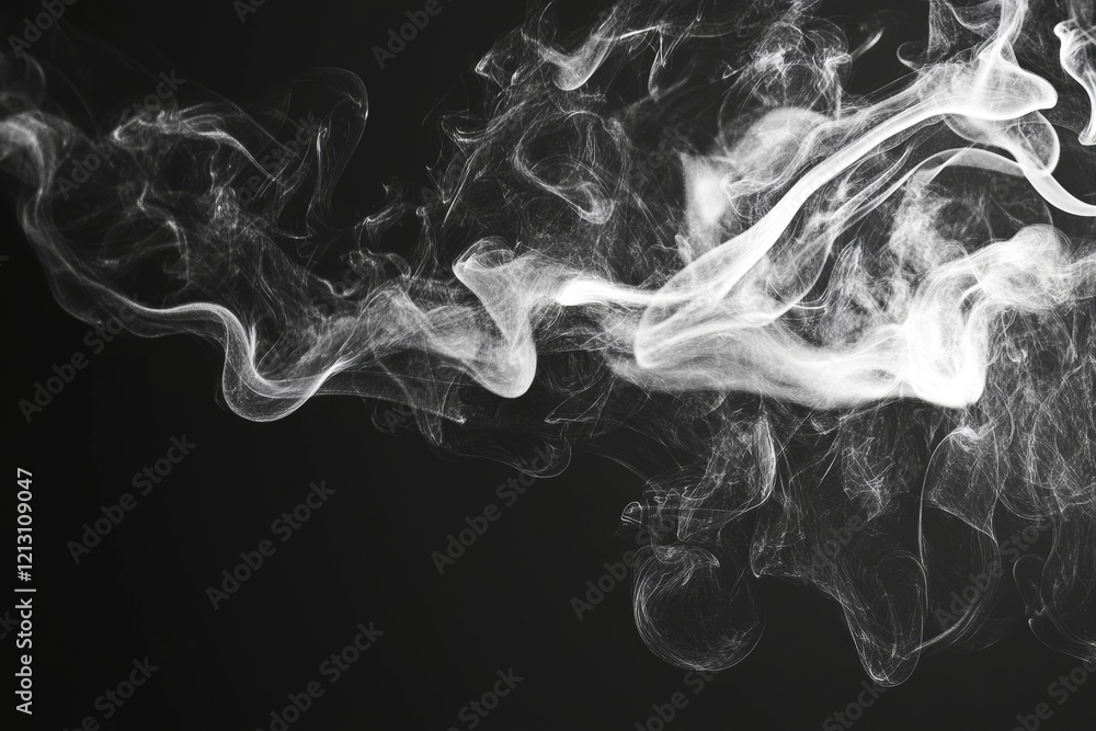 Poster a captivating abstract texture features swirling smoke in black and white against a dark background.