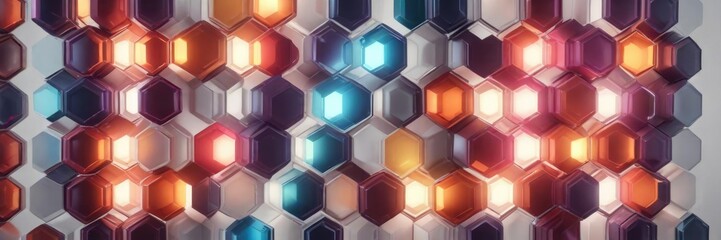 A vibrant mix of colorful hexagonal lights arranged in a dynamic pattern on a white background , abstract, modern