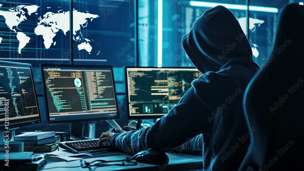 Poster the hacker in dark environment