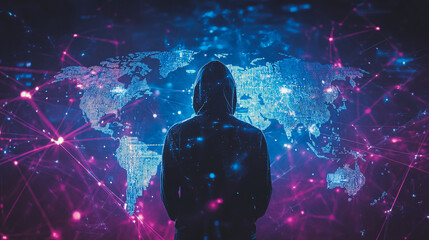 Hacker are planning to hack and attack networks and cyber security systems.team people innovation connection of line from nail node to node on map background , networking concept