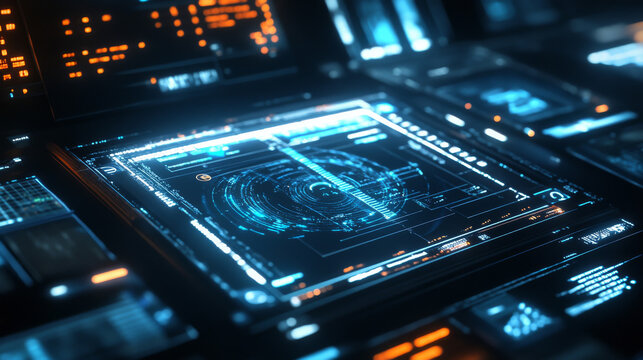 Modern data visualization with interconnected systems, illustrating technological and educational tools in a futuristic manner.