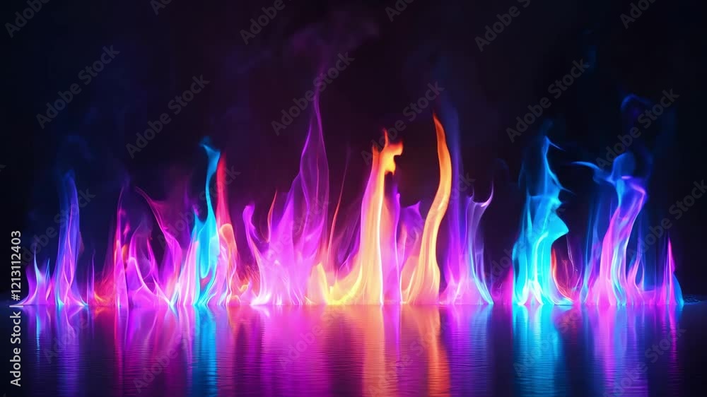 Aufkleber vibrant flames swirl and flicker with a mix of colors, creating captivating patterns on a reflective