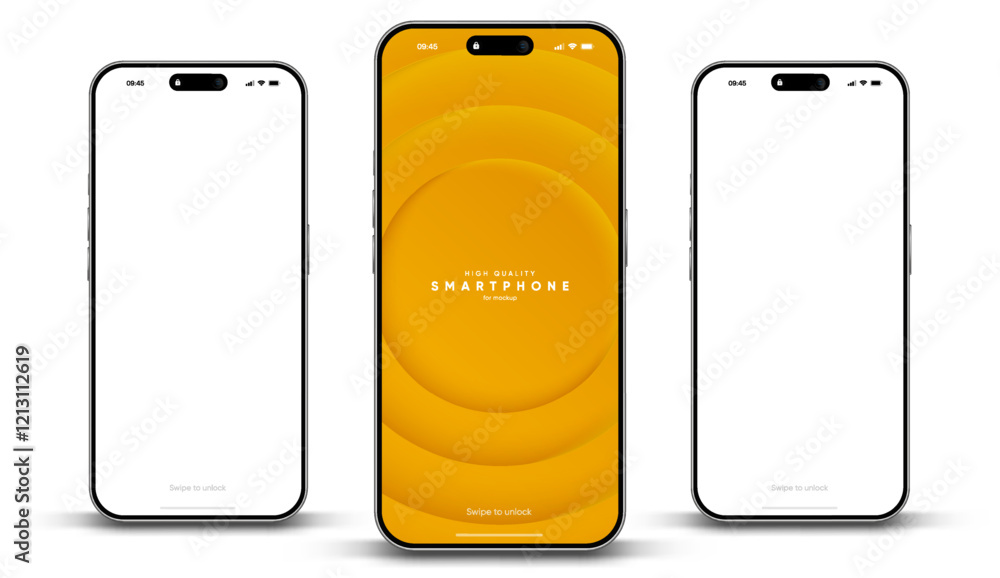 Aufkleber Realistic smartphone mockup. Mobile phone vector with isolated on white background. Device front view. 3D mobile phone with shadow. Realistic, high quality smart phone mockup for ui ux presentation.