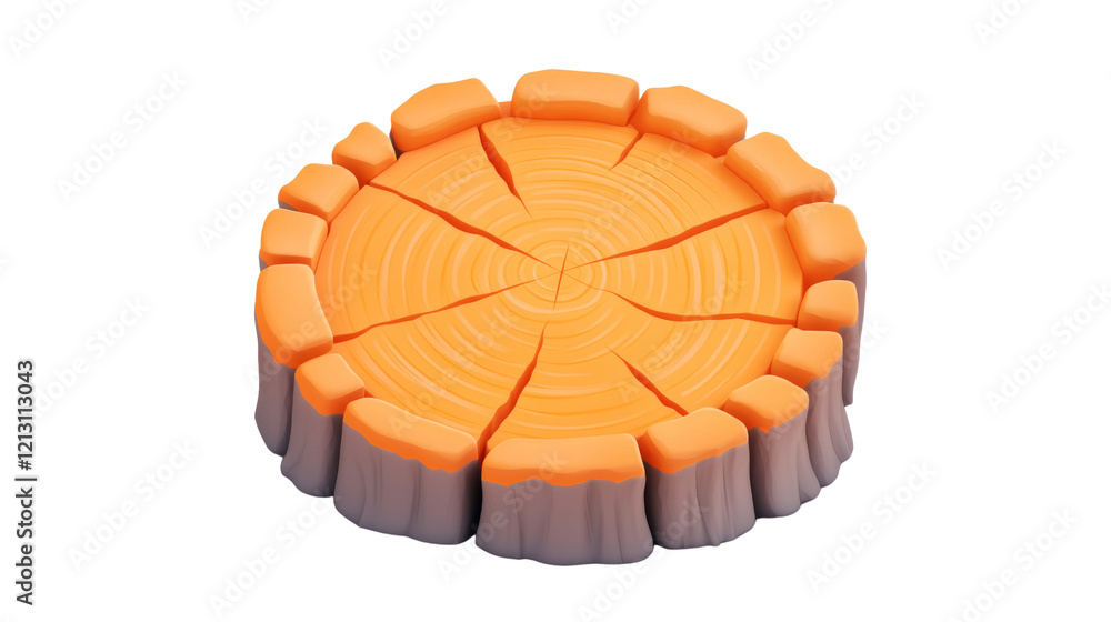 Aufkleber a circular, brightly colored object resembling a cross-section of a tree stump, featuring distinct r