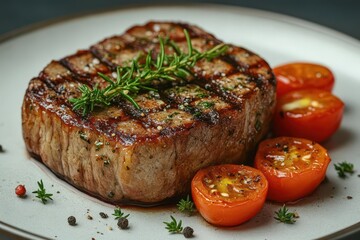 gourmet seared beef dish elegantly plated with aromatic herbs and spices showcasing culinary artistry commonly found in upscale dining establishments