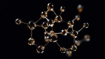 Digital molecular network in transparency with visible atomic connections floating on black background