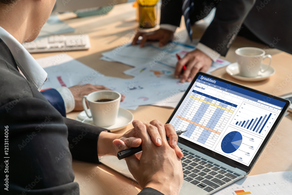Poster spreadsheet document information financial startup concept. data and graphs in spreadsheet documents
