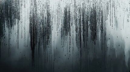Obraz premium Cascading droplets create a stunning digital rain effect against a dark backdrop, evoking a sense of mystery and technology in a modern environment. It feels immersive and captivating